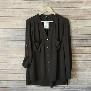 NWT H&M Dark Gray Button Down Blouse